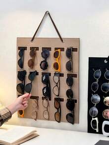 1pc High Quality Durable Multi-Slot Felt Wall Mounted Eyeglass Holder, Dual-Color Design, 15-Slot Foldable Glasses Display Rack, Eyewear Storage, Hanging Eyeglasses Organizer - Beige - View 4
