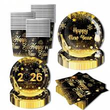 10/20/80pcs Happy New Year Paper Plates, Cups And Napkins - Disposable Paper Party Supplies Set For 20 Guests, Gold Color For 2026 New Year Eve Party - Multicolor - View 6