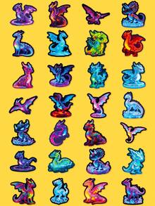 56Pcs Neon Cool Dragon Stickers, Fashion Gradient Various Western Dragon Animal Graffiti Stickers, Waterproof Decals For Phone Case Water Bottle Travel Suitcase, Back To School Rewards - Multicolor - View 6