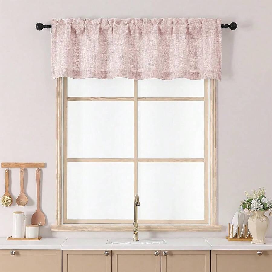 Chyhomenyc Blush Pink Valance For Windows, Light Filtering Textured Small Kitchen Valance, Rod Pocket Top Window Short Curtain For Bathroom Basement Farmhouse, 60Wx14L Inch,60inchWx14inchL(Packof1),BlushPink - 腮紅粉色 - 查看 1