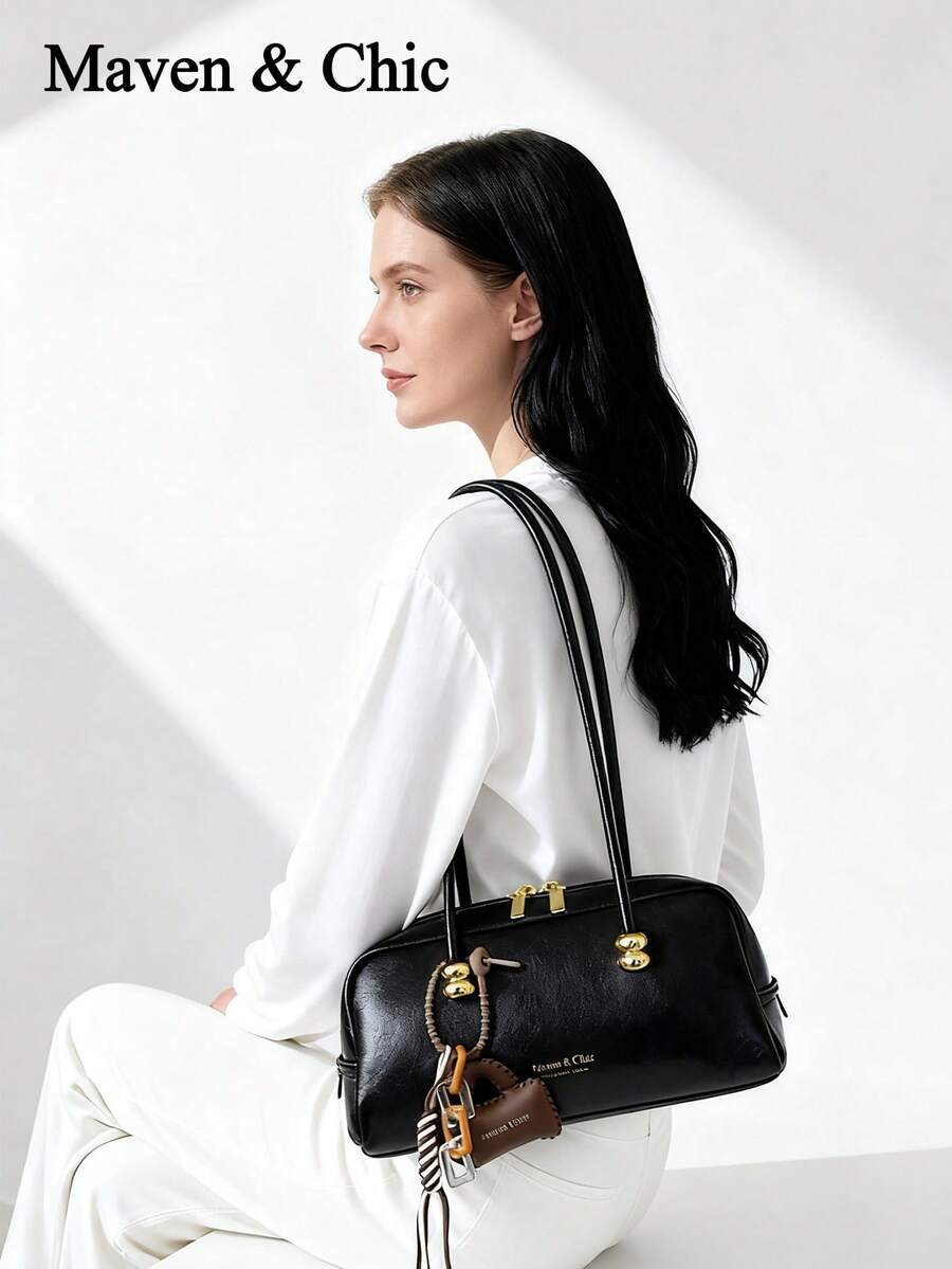 Maven & Chic Minimalist Fashionable New Boston Shoulder Bag, Versatile Casual Handbag For Daily Use, Suitable For Shopping, Commuting, Work, University (Accessories Not Included) - Black - View 1