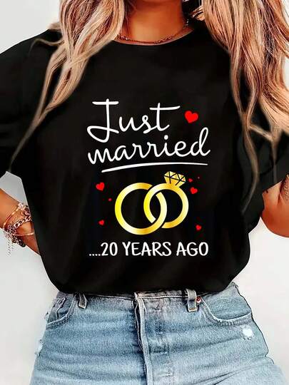 100% Cotton Just Married 20 Years Ago Funny Couple 20th Anniversary Gift T-Shirt Graphic T-Shirts For Men And Women, Casual Printed Short-Sleeved Women's Tops, Women's Clothing