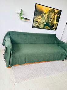 Set Of 2 Extra Large King Size Sofa Throws, Size 3 Meters X 1.80 Meters, Decorative For A Luxurious Home, 100% Cotton Reinforced Protective Cover - 軍綠色 - 查看 3