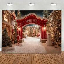 1. 圣诞小镇松树雪景摄影背景横幅 - 耐用涤纶节日墙饰，适用于房间、客厅、户外装饰 - 嘉年华主题，适合圣诞节、新年和冬季假期 - Multicolor(多色)-4 - 查看 3