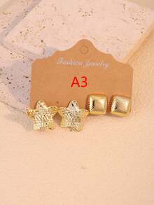 2-6 pares de pendientes con volantes, volantes con forma de corazón + cuadrado con puntos + mariposa estrella, 6 estilos para mezclar y combinar, tono dorado vintage que favorece - Dorado - Ver 4