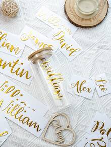 1/3/5pcs Personalized Name Stickers, 1.5-3 Inch Labels, Name Stickers, Customized Gold Stickers, Gold UV Name Stickers, Date Stickers, DIY Gifts, Handmade Items, Customized UV Stickers, Wedding Stickers, Gift UV Stickers - Gold - View 5