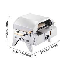 Horno de pizza para exteriores , horno de gas portátil de 33 cm con piedra de cordierita gruesa y termómetro integrado. Dos modos para pizza o parrilla. Ideal para camping y jardín. - Plateado - Ver 10