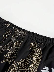 Bộ áo choàng và quần ngủ họa tiết rồng dành cho nam giới - màu đen - Xem 6