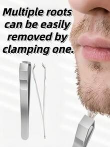 高品质不锈钢指夹式眉镊，可去除内生毛发，斜口眉镊，脱毛夹，胡须修剪器 - 銀色 - 查看 2