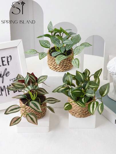 1/3pcs Artificial Rattan Small Potted Plants, Hanging Bamboo Potted Plants, Nettle Grass, Seaweed Rope, Green, PE Material, Polyester Fibre Material, Desktop Decorations, School Dormitory Office Decorations, Party Event Festival Birthday Party Decorations, Home Entrance Hotel Restaurant Living Room Bedroom Wedding Kitchen Garden Decorations, Green Decorations