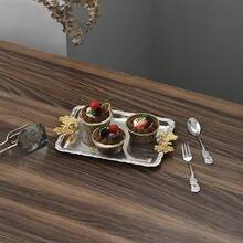 Khay kim loại bạc, Đĩa đựng đồ ăn hình chữ nhật có tay cầm hình bướm phong cách cổ điển, Đồ trang trí tiệc và đĩa đựng, Bộ đồ ăn cho lễ cầu nguyện, Khay đựng mỹ phẩm và trang sức, Có 3 kích cỡ - Bạc - Xem 6