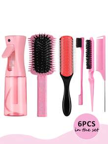 Juego de 2/3/4/5/6/10 cepillos para el cabello con cepillo para definir el cabello rizado, el borde lateral estrecho separa y da volumen a los mechones rizados de manera eficiente, cepillos de estilo con 9 hileras de cojín de nailon, para secado y peinado, anti-enredos, cepillo masajeador de cuero cabelludo de silicona suave, (6.8oz/200ml) Botella rociadora continua para el peinado - Multicolor - Ver 15