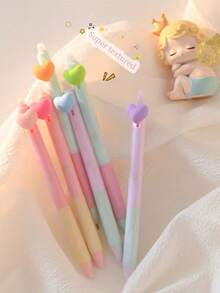3pcs Random Color Creative Macaron Heart Erasable Gel Pen Set, 0.5mm Fine Tip Expandable Pen, Suitable For Smooth Journaling And Office Stationery - Multicolor - View 4