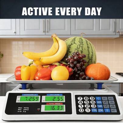 Báscula de Precio Digital de 88 lb/40 kg, Báscula de Cocina con Plataforma Grande de Acero Inoxidable, Pesaje de Alimentos con Doble Pantalla LCD para Mercados Agrícolas, Tiendas Minoristas, Carnicerías y DelicatessenPlaza Las