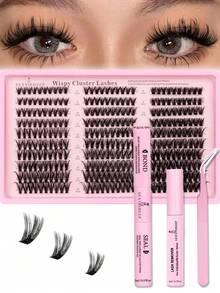 1440pcs, 484pcs, 300pcs, 300pcs, 356pcs D-Curl Eyelash Extension Kit, Includes Eyelash Glue, Remover, Sealer, Applicator Brush And Tweezers, Suitable For Daily Commute Or Festive Celebrations, Easy DIY Eyelash Extension At Home - 黑色 - 查看 10