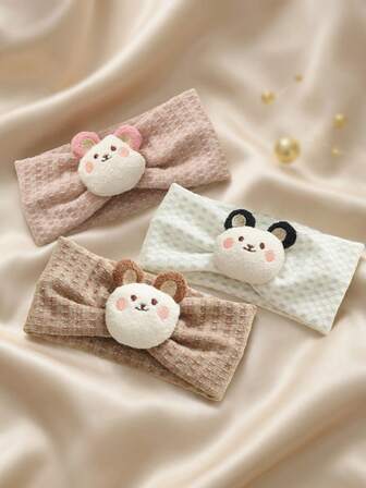 Newborn Baby Girl 3 PiecesGift Set: 3D Blush Cute Pet Waffle Headband, Morandi Color All Season Essential