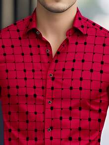 Men's Fashionable Casual Plaid Print Long Sleeve Dress Shirt - Red - View 5