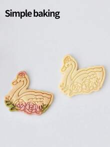1 Pc Rose Swan Pattern Cookie Stamp, Valentine's Day Baking Tool, Holiday Gift Cookie Cutter, Valentine's Day Party Snack Making Tool, Cookie Shaper - White - View 11