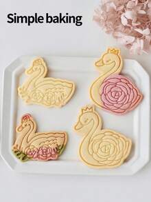 1 Pc Rose Swan Pattern Cookie Stamp, Valentine's Day Baking Tool, Holiday Gift Cookie Cutter, Valentine's Day Party Snack Making Tool, Cookie Shaper - White - View 3