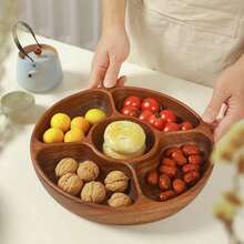 South American Walnut Wood Fruit Bowl, Round Solid Wood Nut, Snack, Fruit, Salad Bowl, Rosewood Tray - Multicolor - View 2