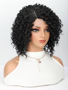 4 * 1 U-Part Lace Black Short Curly 12 Inch Synthetic Wig For Daily Or Party Costume Party Role Play Use For Available Middle Part Or Side Part - Multicolor - View 12