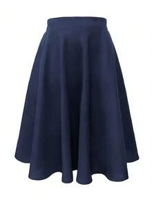 女士纯色高腰口袋优雅中长 A 字裙