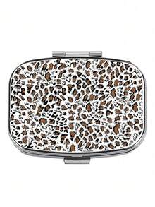 2-Compartment Leopard Print & Black White Pattern Polypropylene Pill Box, Portable Square Vitamin Case, Decorative Medication Storage Gift Box Suitable For Wallet And Travel