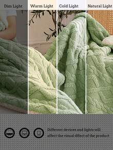 1pc Polyester Sherpa Double Layer Blanket, Solid Color Wavy Pattern Double Layer Blanket, Suitable For All Seasons, Skin-Friendly Warm And Soft, Machine Washable, Simple And Fashionable Bed Blanket, Applicable To Bedroom, Sofa, Office, Sofa Bed - Green - View 9