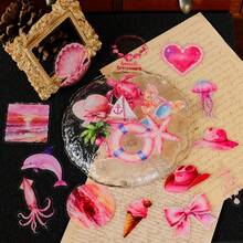 56PCS Pink Transparent Stickers, Vinyl Aesthetics Stickers For Scrapbooking, Diary, Laptop, Bumper, Skateboard, Water Bottle, Computer, Phone, Cartoon, Hard Hat, Car Stickers And Decals, Birthday Gifts, Back To School - Multicolor - View 4