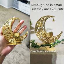 Soporte para vela en forma de luna, candelabro de luna creciente, portavelas de té decorativos de hierro artístico, decoración de mesa para bodas, fiestas de Oriente Medio, hogar, centro de mesa, Ramadán, suministros para fiestas del Año Nuevo Chino, color dorado - Multicolor - Ver 7