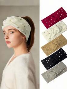 1 szt./6 szt. francuskiej opaski na głowę z kokardą na jesień/zimę, modna, uniwersalna perłowa chusta na głowę, wygodna, ciepła, dzianinowa opaska na głowę, świetny prezent dla przyjaciół, bestseller na jesień/zimę, opaska z kryształkami w kratkę, stylowy dodatek do włosów podkreślający twarz dla kobiet