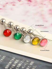 5pcs 14G Stainless Steel Tongue Piercing Bards Piercing Tongue Rings For Women And Men Stainless Steel Drip Oil Body Piercing Jewelry - Tongue ring - View 2