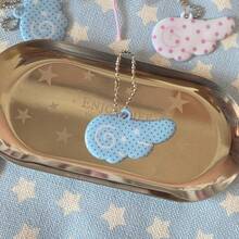 Colgante de llavero con alas de estrella de PVC de doble cara, álbum de fotos, funda para auriculares, decoración de cordón para Ins - Colgante de estrella blanca - Ver 2