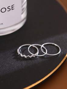 Nooxian 3件套简约素圈戒指，优雅低调风格（不含礼盒） - 銀色 - 查看 4