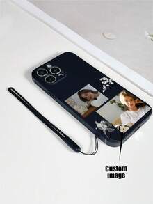 1pc Customizable Black TPU Anti-Drop Phone Case And 1pc Black Silicone Lanyard, Personalized Text Phone Case, Anniversary Gift, Valentine's Day Gift, Birthday Gift Compatible With Samsung//Galaxy Phones - Multicolor - View 4