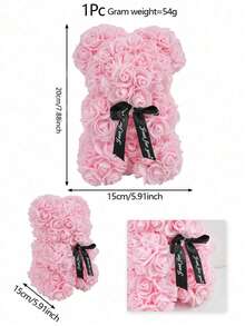 1 pièce Ours en rose, meilleur cadeau pour la Saint-Valentin, la Fête des Mères, l'anniversaire de mariage, l'anniversaire, ours en peluche fait main, ours en fleurs préservées mignon et romantique (boîte-cadeau non incluse) - Rose pâle - Voir 4