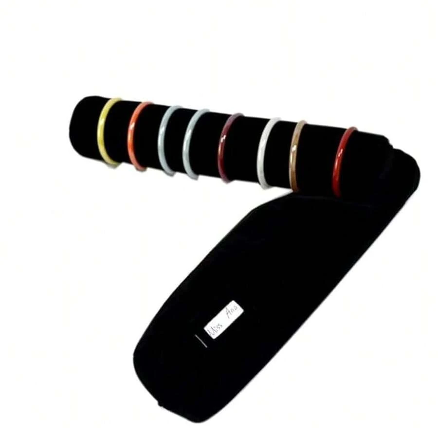 Bracelet Bangle Watch Roll Travel Pouch Jewelry Organizer, Black Gray Velvet Portable Zipper Pouch With Removable Roll Insert For Standard Size 12.5\ W X 2.8\ Diameter. (All Black),Black - 黑色的 - 查看 1