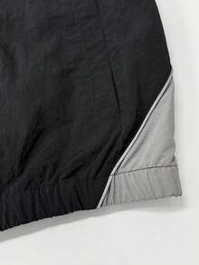 男士拼接撞色反光条纹装饰立领夹克，美式风格个性化运动户外摩托车街头轻便夹克 - 黑色 - 查看 4