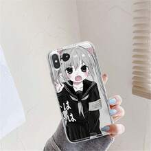 Anime Cat-Ear Girl  Case – kawaii cartoon wrap Fits every Apple size: 17 / 16 series / 15 series / 14 series / 13 series / 12 series / 11 Pro-Max / 8 / X / XS Smudge-proof, fashion-cute, -drop ready. - Plateado - Ver 8