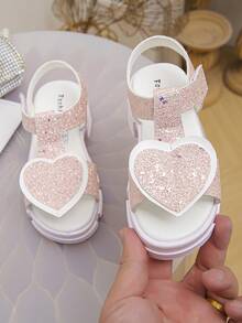 一双闪亮爱心公主风时尚厚底凉鞋，百搭且适合夏季穿着 - 珊瑚粉 - 查看 3