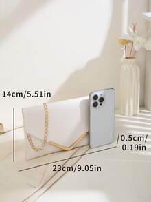 Elegante clutch de sobre blanco con correa de cadena para fiesta - Blanco - Ver 5