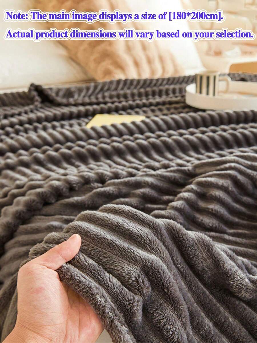 1 件深灰色条纹夏尔巴羊毛柔软舒适盖毯，适合卧室和客房 - 深灰色 - 查看 1
