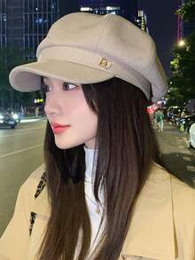 1顶女士帽子，DO水钻字母时尚甜美复古贝雷帽，多功能户外休闲短檐帽，轻便透气遮阳帽，适合日常和假日佩戴