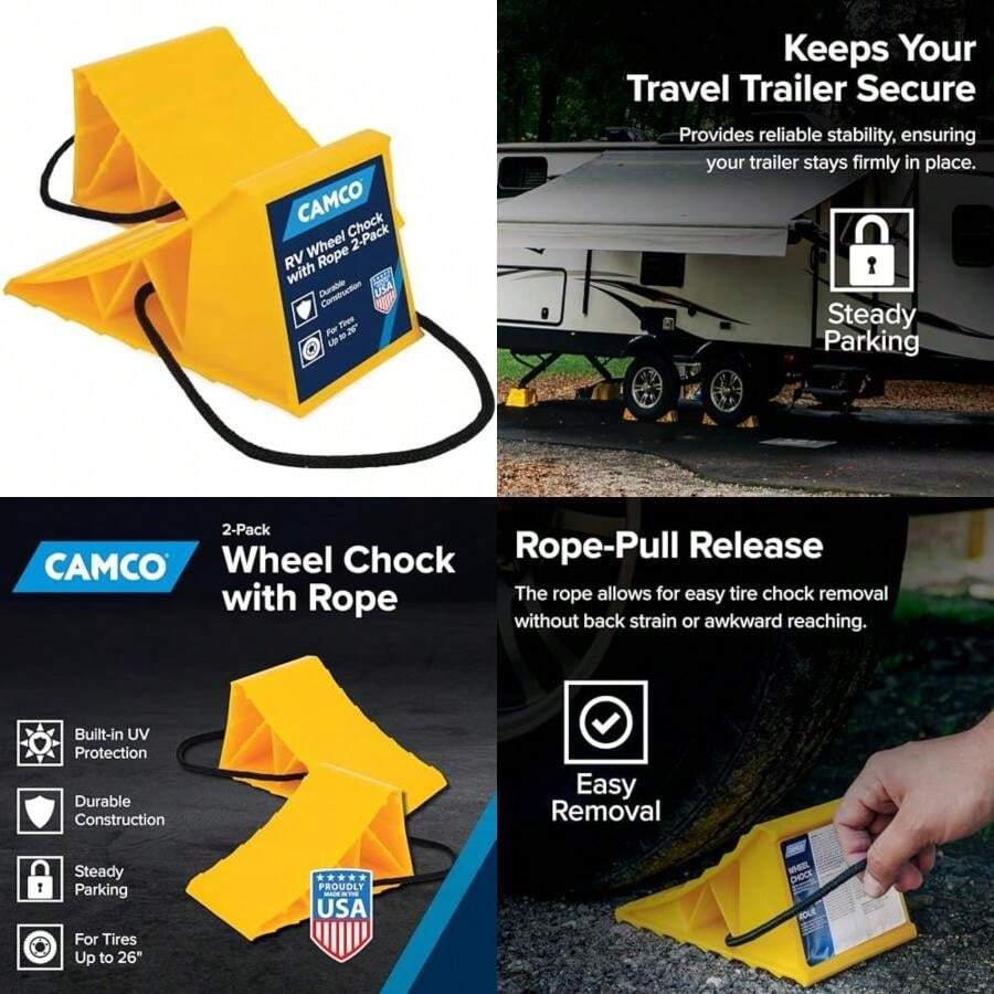 Camco 44432 Wheel Chock Without Rope, Helps Keep Your Trailer or RV In Place (Pack of 1)(Con diseño de cuerda Paquete con 2) - Multicolor - Ver 1