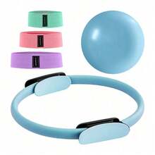 14 Inch Pilates Circle Set, Double-Layer Thick Handle, 3 Resistance Bands (20/30/45 Pounds), Anti Slip Mini Ball+Storage Bag, Including Training Guide - Blue - View 8