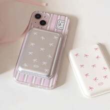 1 Set Korean Ins Girly Minimalist Bow Leather Magnetic Wireless Charging Magsafe Magnetic Card Holder Case Wallet Compatible With Iphone 16 Pro Max/15 Pro, 14/13/12/11