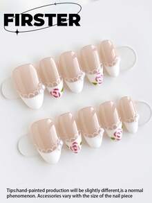 10pcs Almond Handmade Press On Nails,Press On Nails Short,Nail Art,White Nails Polish,Simple Everyday Nails,Winter Press On Nails,French Nails,Poly Gel Nail Kit,Lace Nails,Rhinestone Nails,Acrylic Press On Nails,Suitable For Office Ladies, Daily Dates, Afternoon Tea, And Outdoor Activities Press On Nails Nail Supplies Handmade Press On Nails - Multicolor - View 1