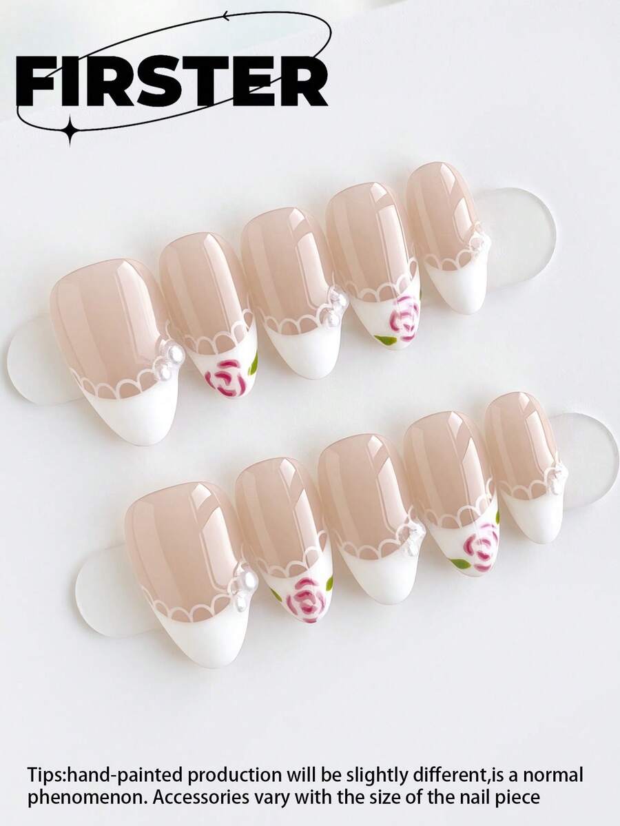 10pcs Almond Handmade Press On Nails,Press On Nails Short,Nail Art,White Nails Polish,Simple Everyday Nails,Winter Press On Nails,French Nails,Poly Gel Nail Kit,Lace Nails,Rhinestone Nails,Acrylic Press On Nails,Suitable For Office Ladies, Daily Dates, Afternoon Tea, And Outdoor Activities Press On Nails Nail Supplies Handmade Press On Nails - Multicolor - View 1