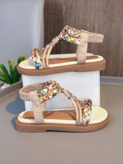 Retro 2026 New Cross-Border Bohemian Summer Flat Bohemian Wood Button Open Toe Sandals For Big Girls