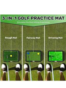 Golf Hitting Mat Training Equipment, Golf Practice Mat With Instant Swing Path Feedback, 3 Replaceable Golf Training Mats With Non-Slip Heavy-Duty Rubber Base - màu xanh lá - Xem 3
